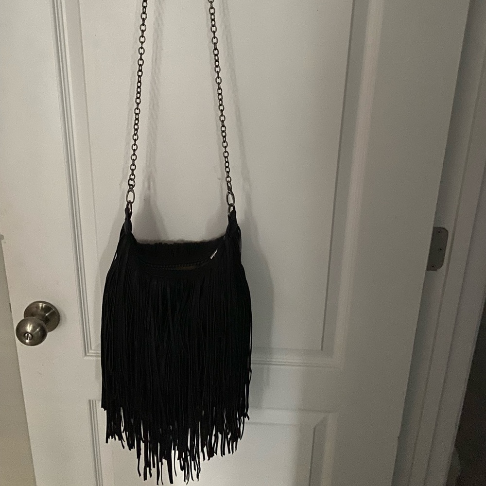 Steve Madden Fringe XBody Black Handbag